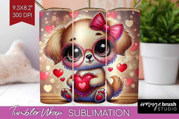 Valentine Dog Tumbler Wrap - Cute Puppy Tumbler PNG