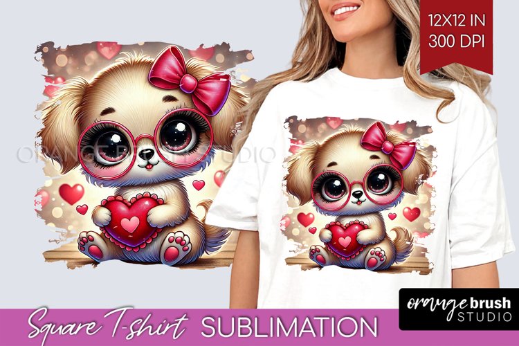 Valentine Dog Square Tshirt Background - Cute Puppy PNG