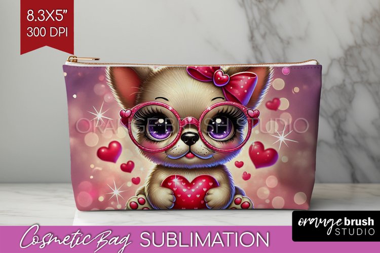 Valentine Dog Cosmetic Bag - Cute Puppy Makeup Bag PNG example image 1