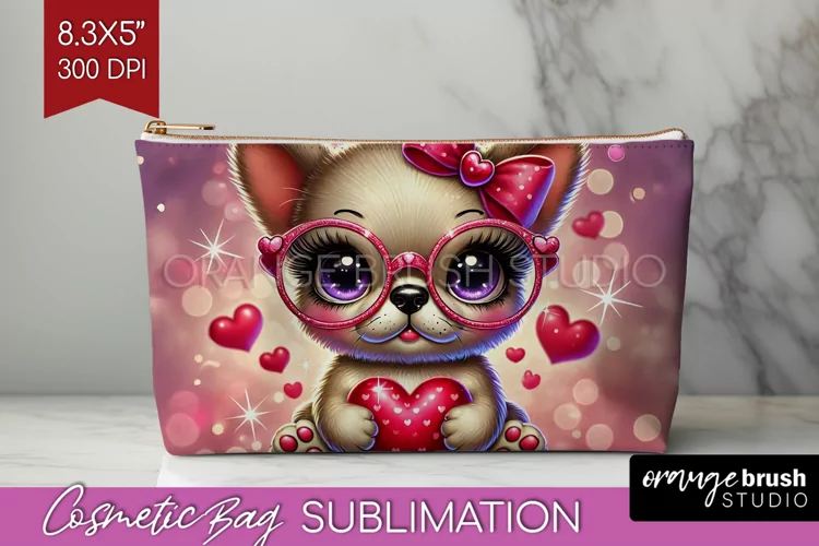 Valentine Dog Cosmetic Bag - Cute Puppy Makeup Bag PNG