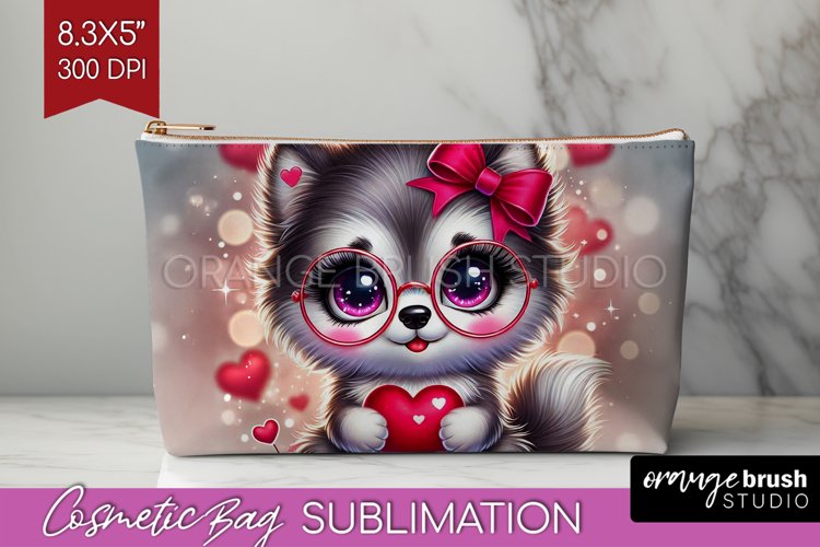 Valentine Dog Cosmetic Bag - Cute Puppy Makeup Bag PNG example image 1