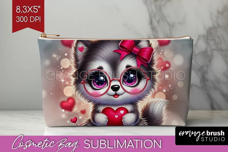 Valentine Dog Cosmetic Bag - Cute Puppy Makeup Bag PNG