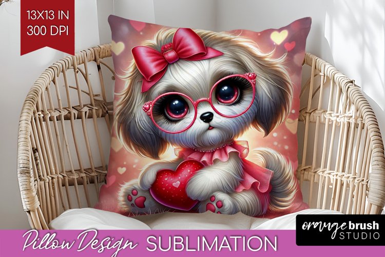 Valentine Dog Pillow Sublimation - Cute Puppy Pillow Cover