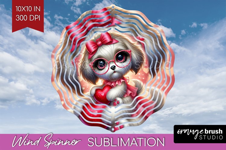 Valentine Dog Wind Spinner Sublimation PNG - Cute Puppy