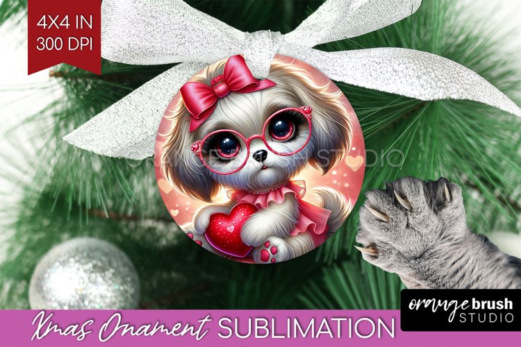 Valentine Dog Ornament PNG - Cute Puppy PNG Sublimation