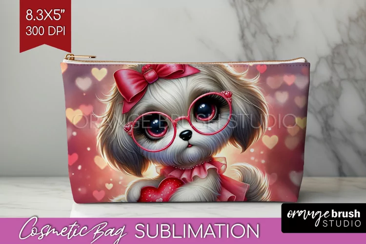 Valentine Dog Cosmetic Bag - Cute Puppy Makeup Bag PNG
