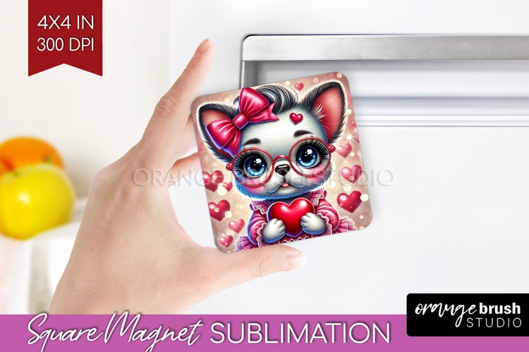 Valentine Dog Magnet Sublimation - Cute Puppy Square Magnet