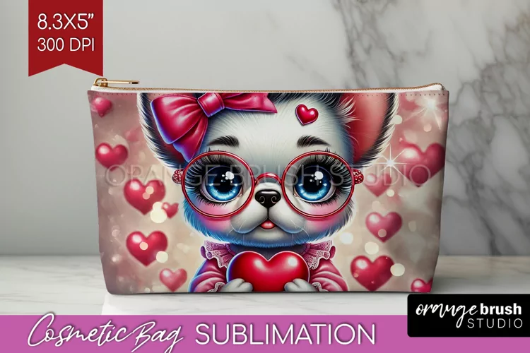 Valentine Dog Cosmetic Bag - Cute Puppy Makeup Bag PNG