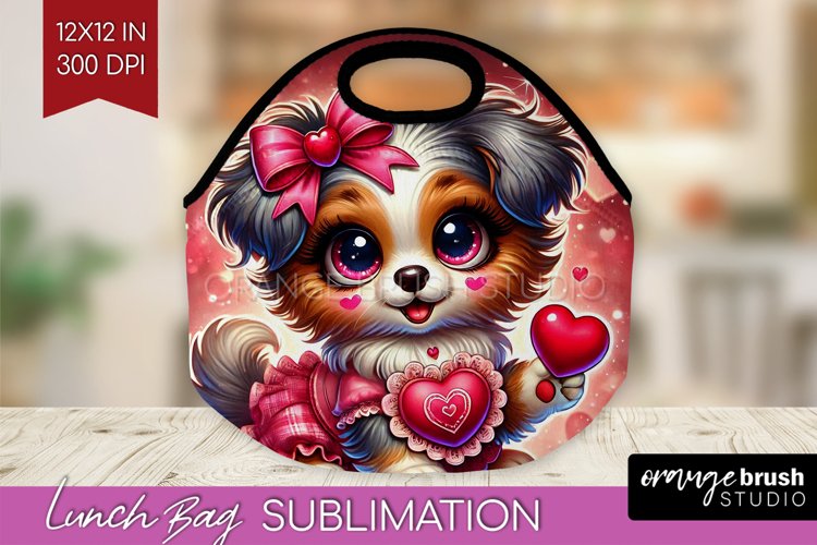 Valentine Dog Lunch Bag - Cute Puppy Lunch Bug PNG