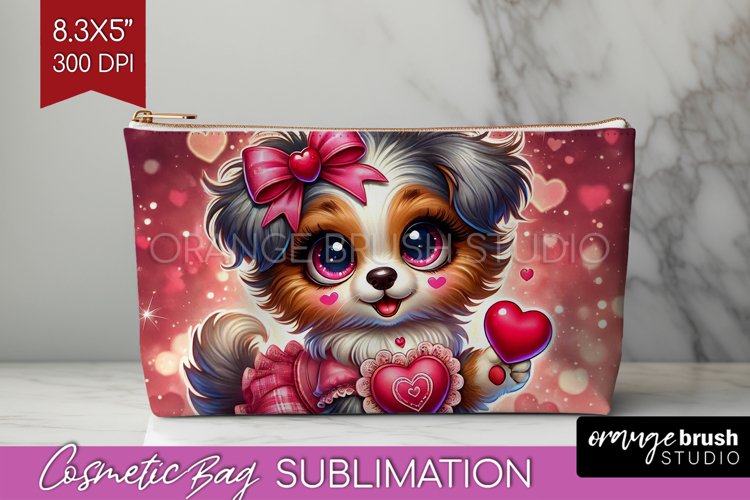 Valentine Dog Cosmetic Bag - Cute Puppy Makeup Bag PNG example image 1