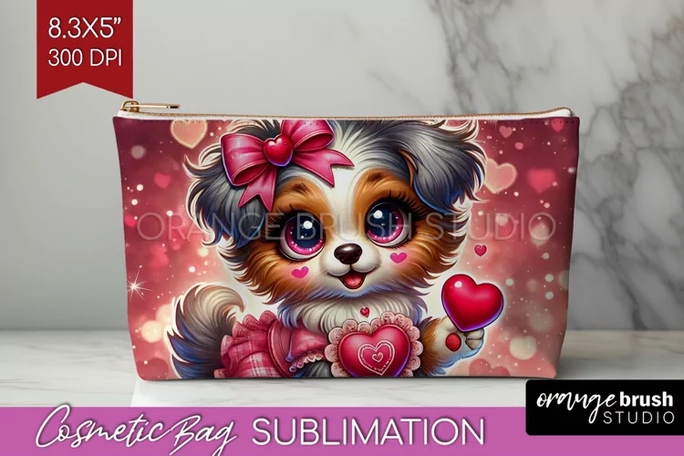 Valentine Dog Cosmetic Bag - Cute Puppy Makeup Bag PNG