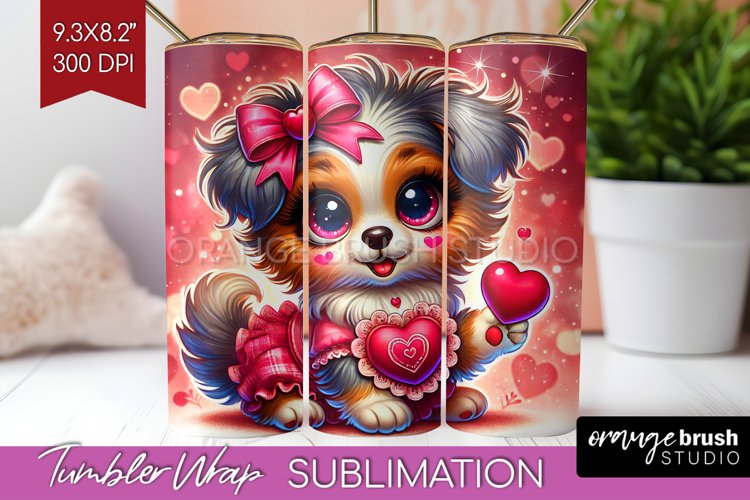 Valentine Dog Tumbler Wrap - Cute Puppy Tumbler PNG