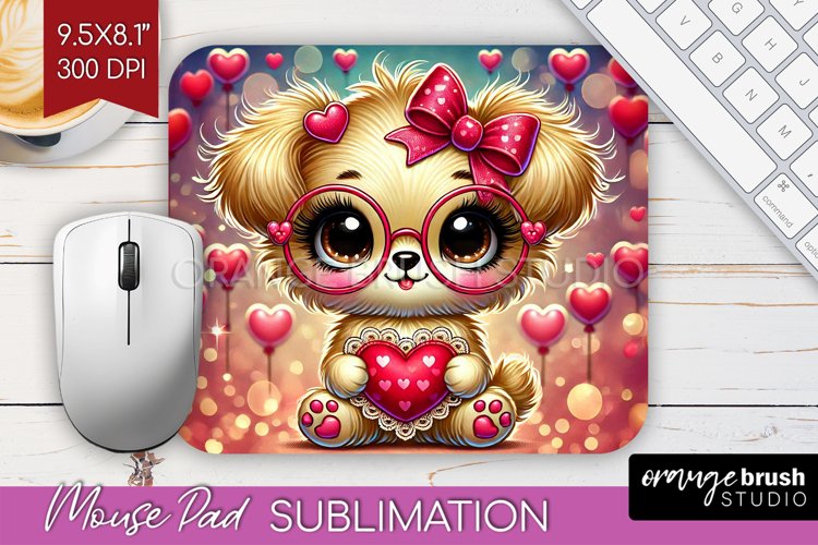 Valentine Dog Mouse Pad Sublimation - Cute Puppy Mousepad