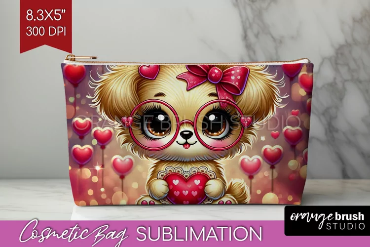 Valentine Dog Cosmetic Bag - Cute Puppy Makeup Bag PNG