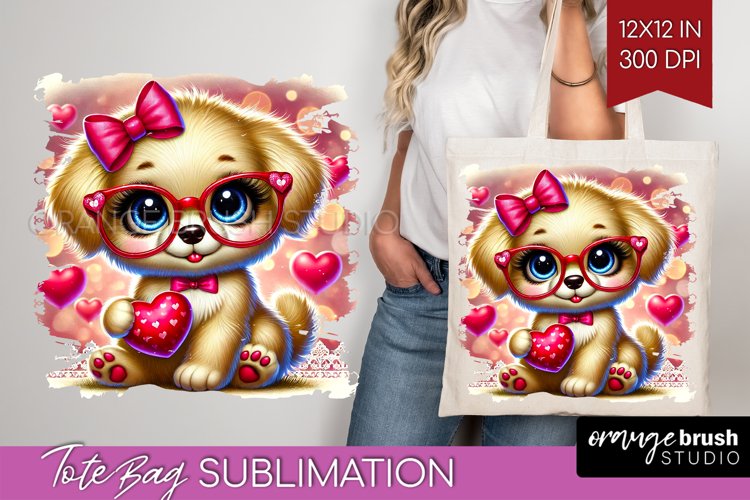 Valentine Dog Tote Bag - Cute Puppy Tote Bag PNG Sublimation