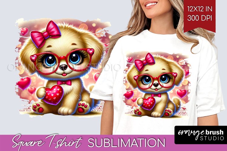 Valentine Dog Square Tshirt Background - Cute Puppy PNG