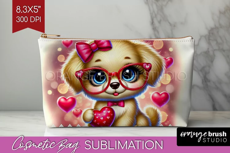 Valentine Dog Cosmetic Bag - Cute Puppy Makeup Bag PNG