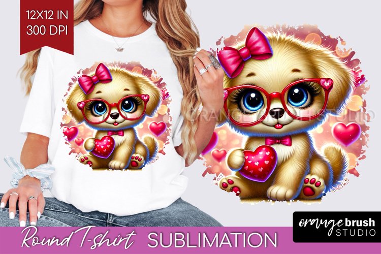 Valentine Dog Round Tshirt Background - Cute Puppy PNG