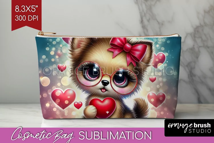Valentine Dog Cosmetic Bag - Cute Puppy Makeup Bag PNG