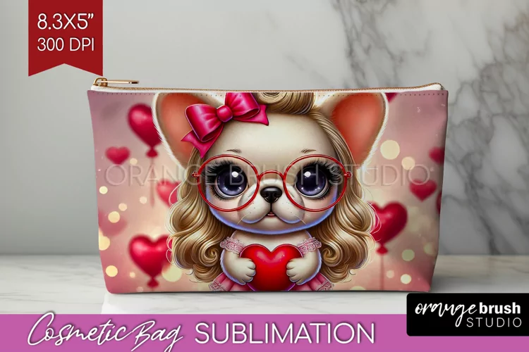 Valentine Dog Cosmetic Bag - Cute Puppy Makeup Bag PNG