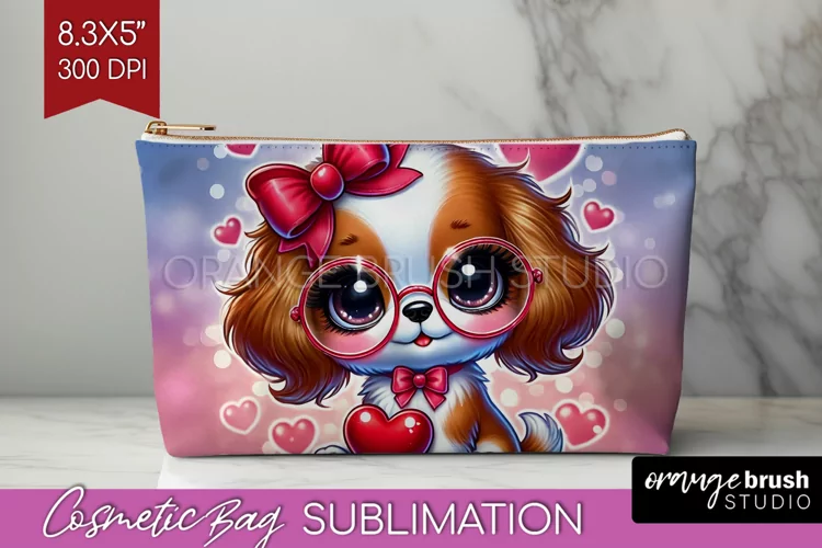 Valentine Dog Cosmetic Bag - Cute Puppy Makeup Bag PNG