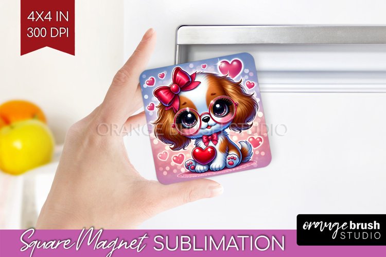 Valentine Dog Magnet Sublimation - Cute Puppy Square Magnet