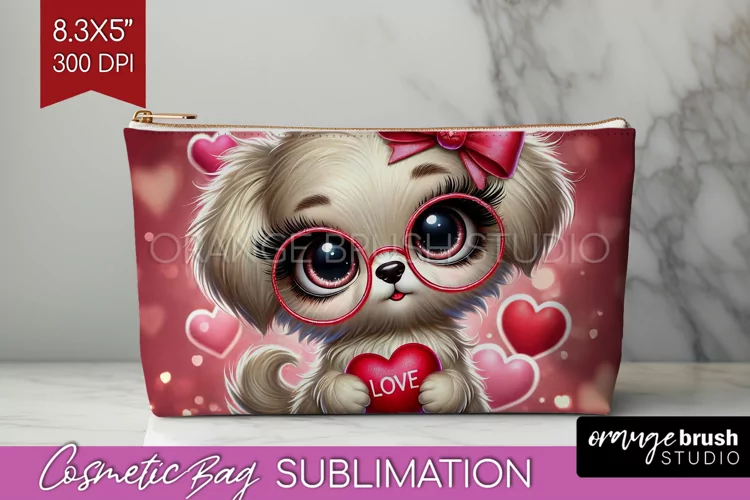 Valentine Dog Cosmetic Bag - Cute Puppy Makeup Bag PNG