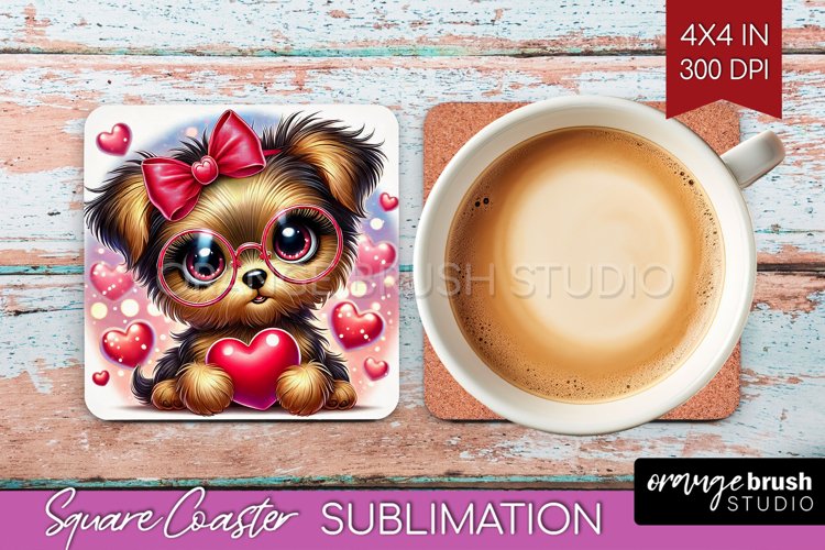 Valentine Dog Square Coaster - Cute Puppy Coaster PNG
