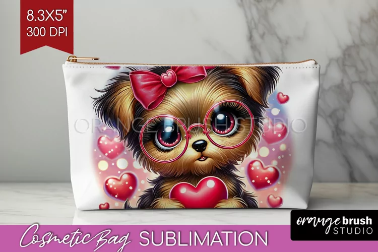 Valentine Dog Cosmetic Bag - Cute Puppy Makeup Bag PNG