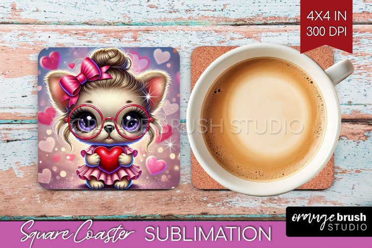 Valentine Dog Square Coaster - Cute Puppy Coaster PNG