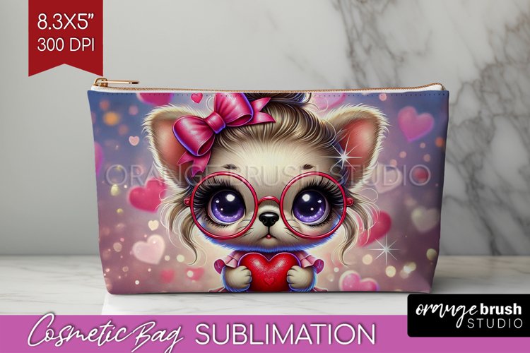 Valentine Dog Cosmetic Bag - Cute Puppy Makeup Bag PNG example image 1