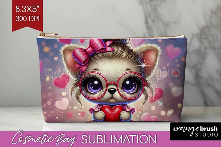 Valentine Dog Cosmetic Bag - Cute Puppy Makeup Bag PNG