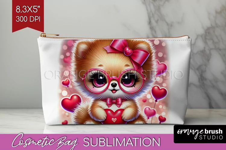 Valentine Dog Cosmetic Bag - Cute Puppy Makeup Bag PNG