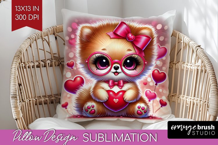 Valentine Dog Pillow Sublimation - Cute Puppy Pillow Cover