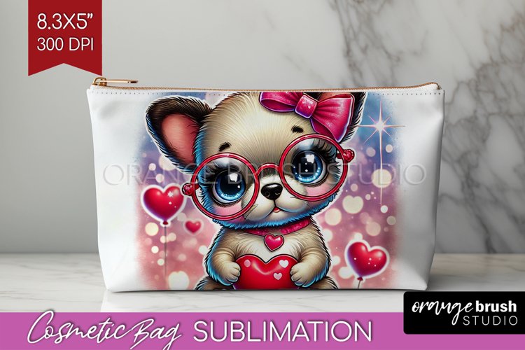 Valentine Dog Cosmetic Bag - Cute Puppy Makeup Bag PNG example image 1