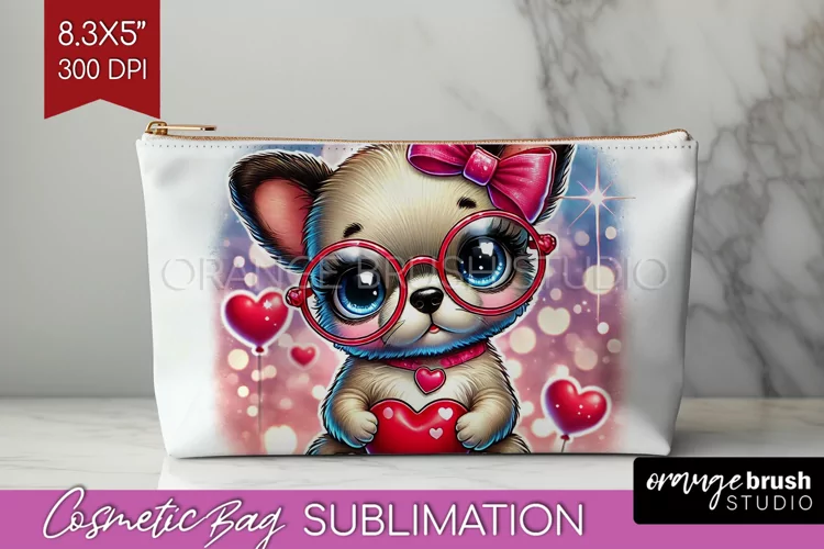 Valentine Dog Cosmetic Bag - Cute Puppy Makeup Bag PNG
