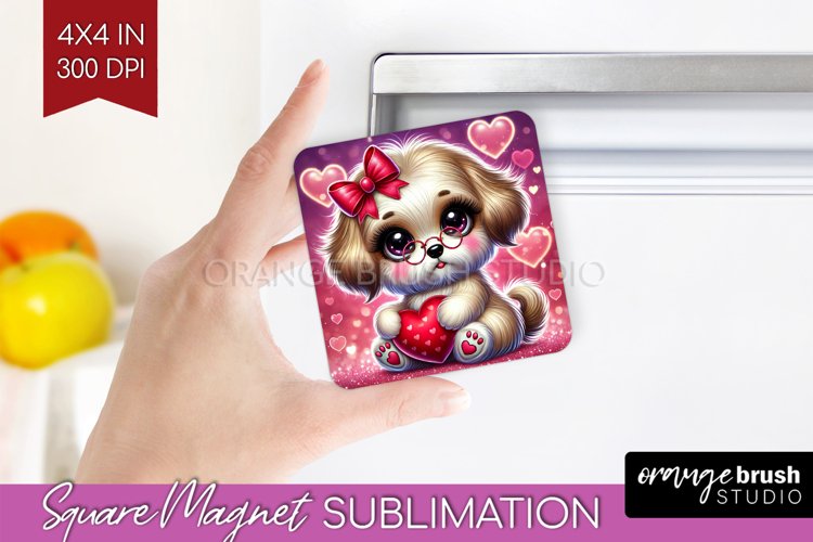 Valentine Dog Magnet Sublimation - Cute Puppy Square Magnet