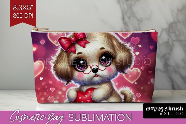 Valentine Dog Cosmetic Bag - Cute Puppy Makeup Bag PNG