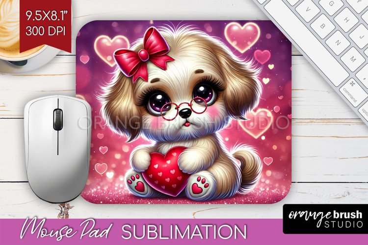 Valentine Dog Mouse Pad Sublimation - Cute Puppy Mousepad