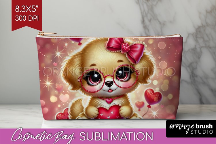 Valentine Dog Cosmetic Bag - Cute Puppy Makeup Bag PNG example image 1