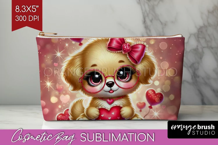 Valentine Dog Cosmetic Bag - Cute Puppy Makeup Bag PNG