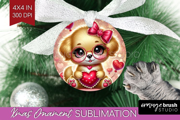 Valentine Dog Ornament PNG - Cute Puppy PNG Sublimation