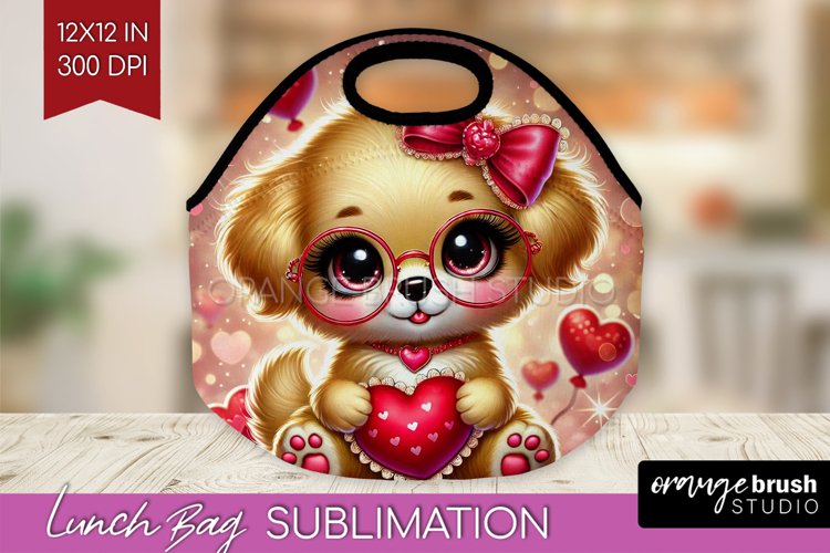 Valentine Dog Lunch Bag - Cute Puppy Lunch Bug PNG