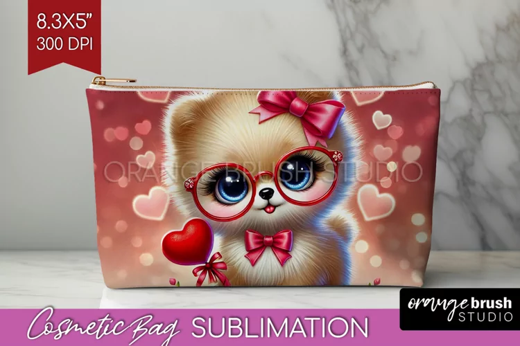 Valentine Dog Cosmetic Bag - Cute Puppy Makeup Bag PNG