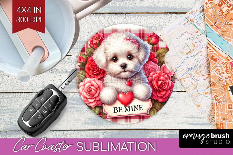 Valentine Dog Car Coaster - Valentines Day Coaster PNG