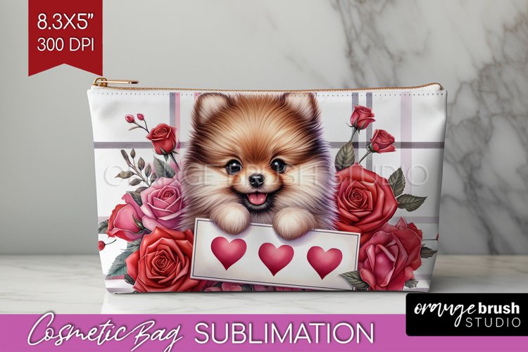 Valentine Dog Cosmetic Bag - Valentines Day Makeup Bag PNG