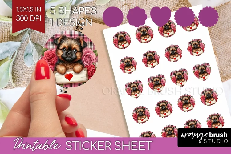 Valentine Dog Round Sticker - Valentines Day Printable Sheet