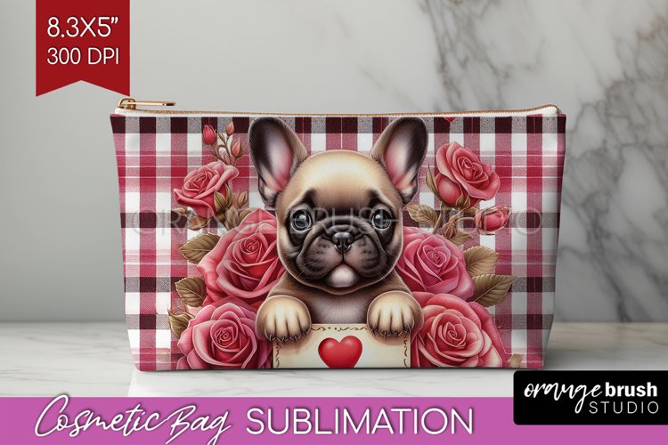 Valentine Dog Cosmetic Bag - Valentines Day Makeup Bag PNG