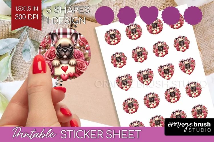 Valentine Dog Round Sticker - Valentines Day Printable Sheet
