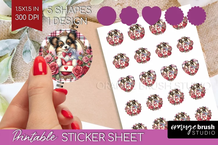 Valentine Dog Round Sticker - Valentines Day Printable Sheet